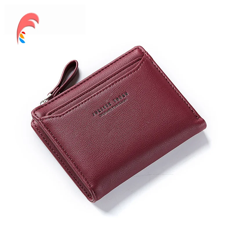 

Wallet Women Red Leather Women Short Wallet Female Fashion Lady Small Solid Color WEICHEN Mini Purse Coin Clutch Carteras