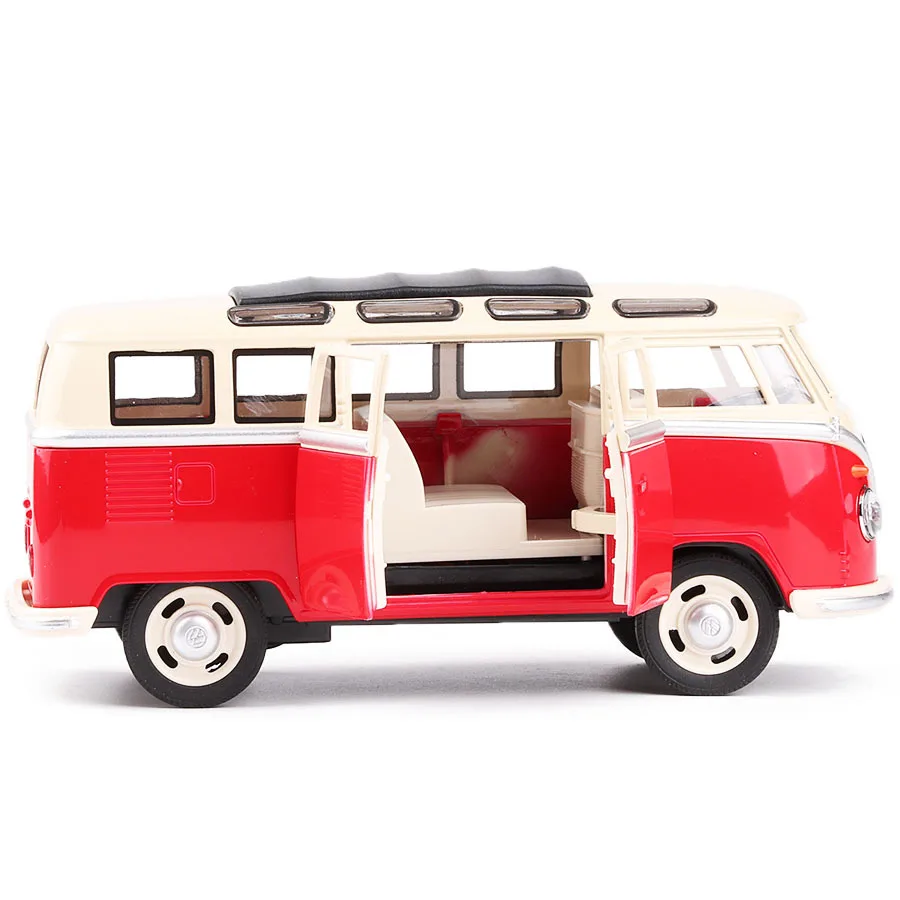 1:24 Volkswagen T1 автобус 1950 сплав модель автомобиля металлический классический автомобиль с выдвижной спинкой мигающий для детей игрушка подарок на день рождения