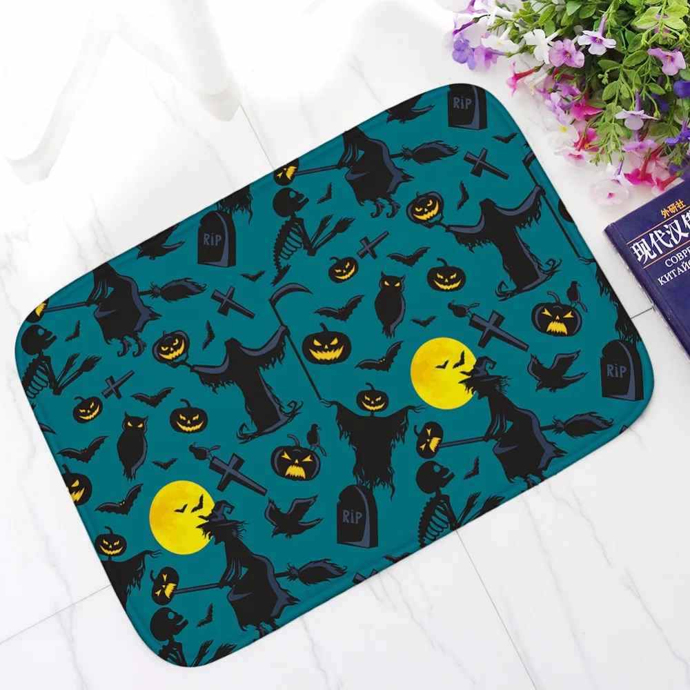 Halloween Bath Mat Terror Pumpkin Printing Rug Toilet Carpet Suede Non