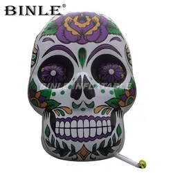 Новый дизайн праздлик на улице гигантская надувная голова черепа с цветами для украшения Хэллоуина