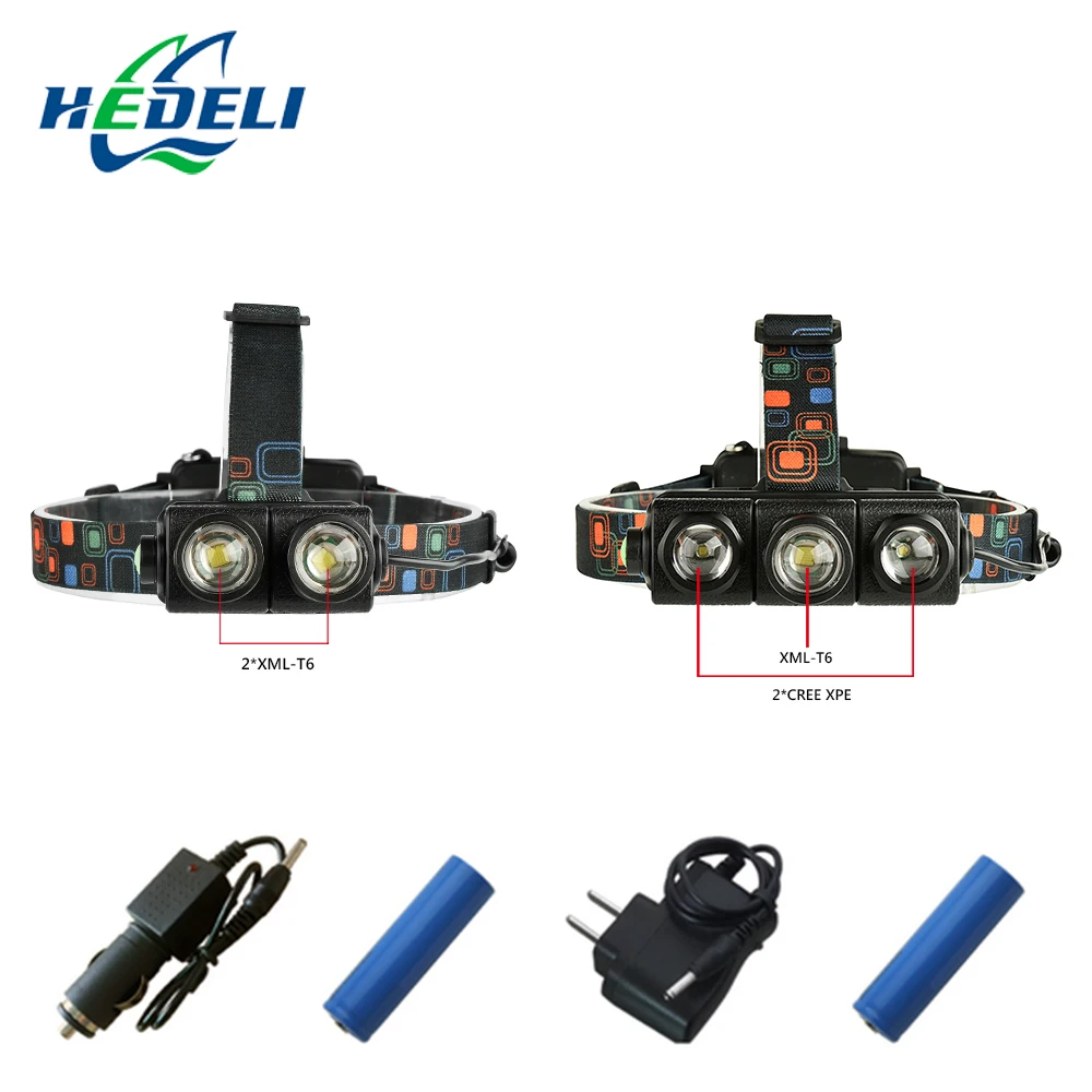 2XML T6 Фара фонарик 5000лм зум водонепроницаемый налобный фонарь светодиодный налобный фонарь перезаряжаемый аккумулятор 18650