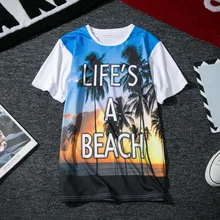 Модная повседневная быстросохнущая Мужская футболка с 3D принтом, мужские футболки с короткими рукавами, пляжные футболки для серфинга, топы с круглым вырезом