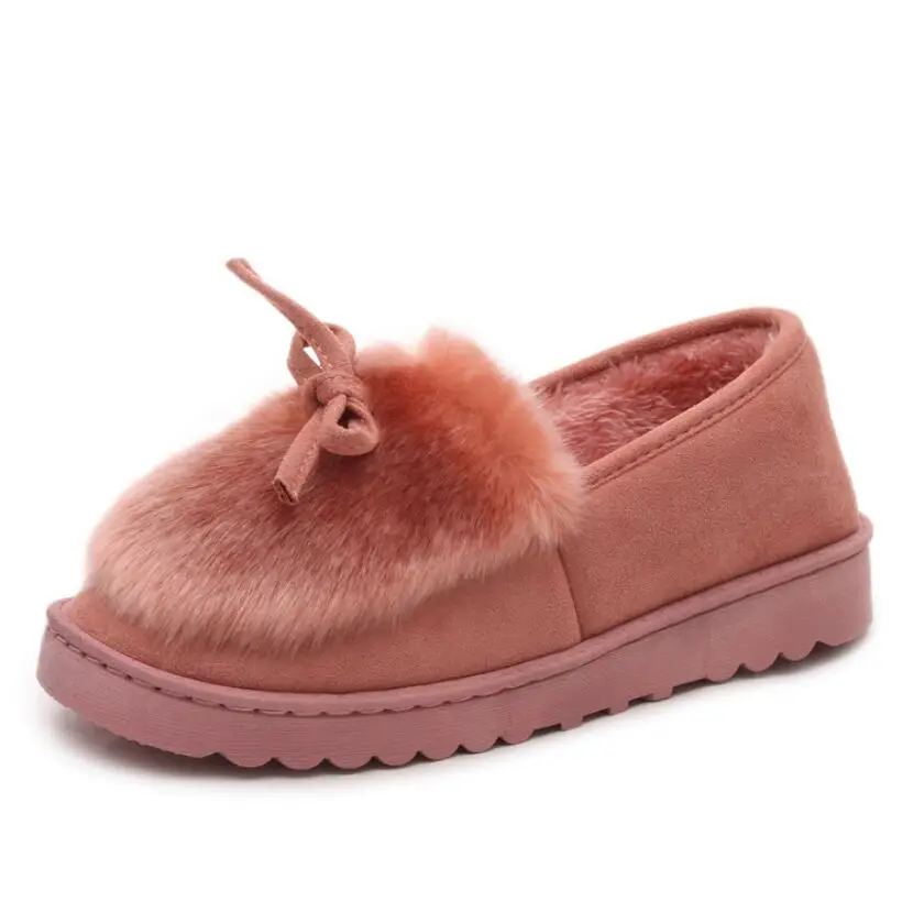 Comprar Xiaying sonrisa mujeres invierno zapatos planos con plumas abajo antideslizante zapatos para mujeres nuevo estilo moda moño zapatos de goma fondo