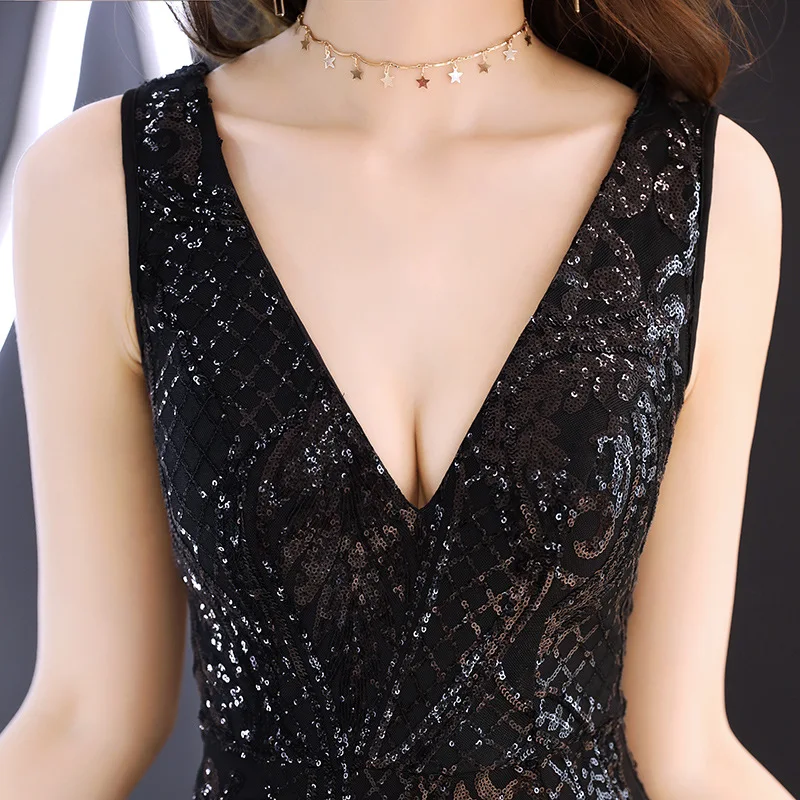 Негабаритный 3XL черный китайский Восточный Свадебный женский v-образный вырез тонкий Cheongsam винтажное элегантное вечернее платье