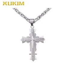 RP115-S Xukim Jewelry Silver Pendant Stainless steel Cross Pendant Byzantine Chain Religion Pendant Necklace rp114 xukim jewelry bible jesus cross stainless steel religion pendant necklace