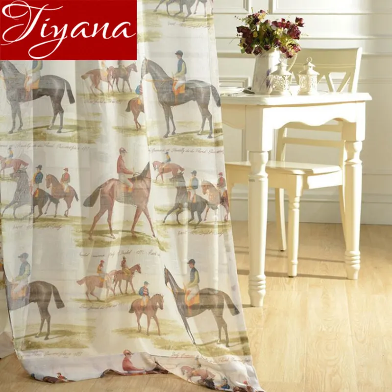 

Curtains For Kids Boy Room Knight Horse Window Bedroom Linen Curtains Kitchen Printed Voile Sheer Fabrics Cortinas X081# 30