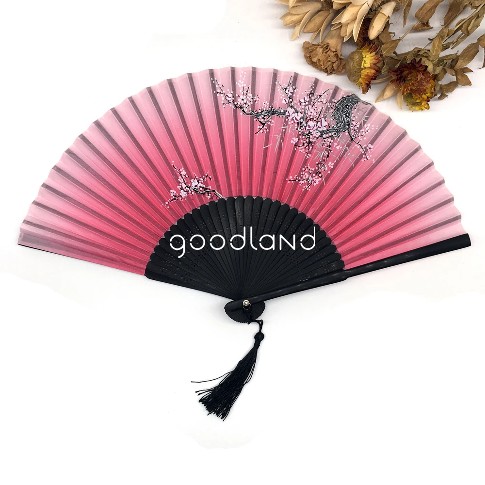 1 шт., винтажный китайский Шелковый цветочный узор, складной Ручной Веер, резные веера, вечерние и праздничные принадлежности