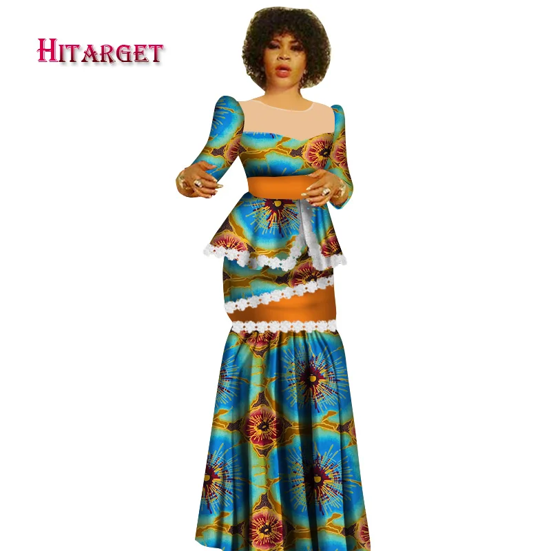 Hitarget Новая африканская восковая одежда для женщин Традиционная Дашики хлопок топ юбка комплект из 2 частей Дашики Платье WY2936