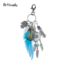 Artilady natural opal stone dreamcatcher keyring bag charm fashion silver boho jewelry feather keychain for women