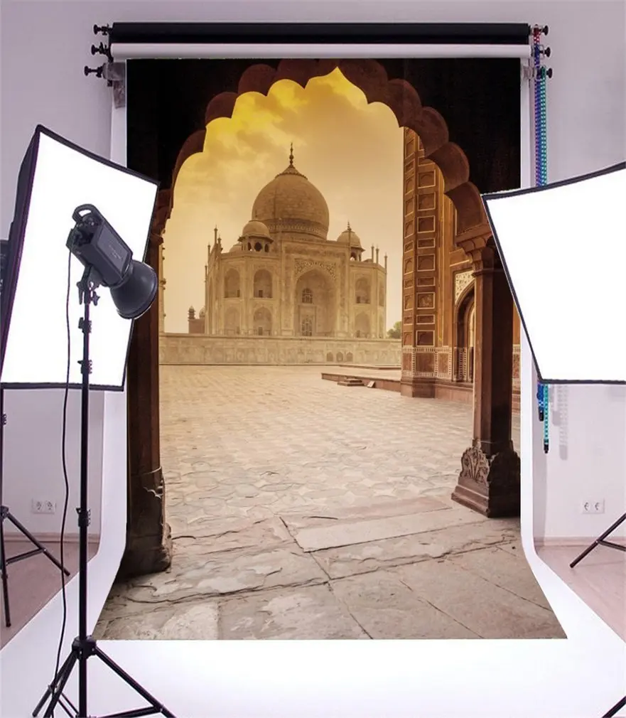 

Photography Backdrop CastleEuropean Architecture Taj Mahal Arch Door Weathered Marble Floor Photo Background