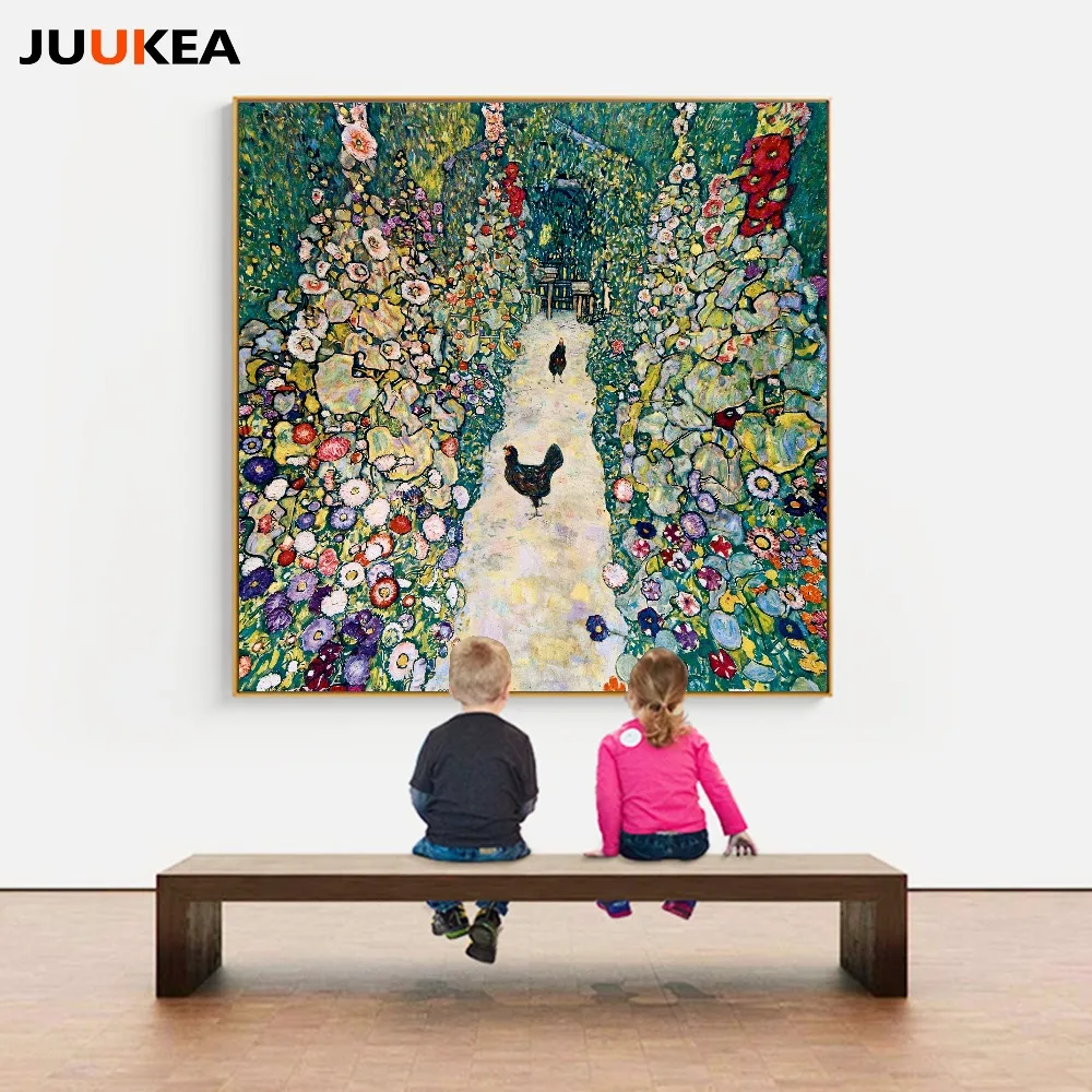 

Artist Gustav Klimt Art The Courtyard Landscape Classic Oil Painting Canvas Print Art, Wall Pictures For Living Room, Home Decor