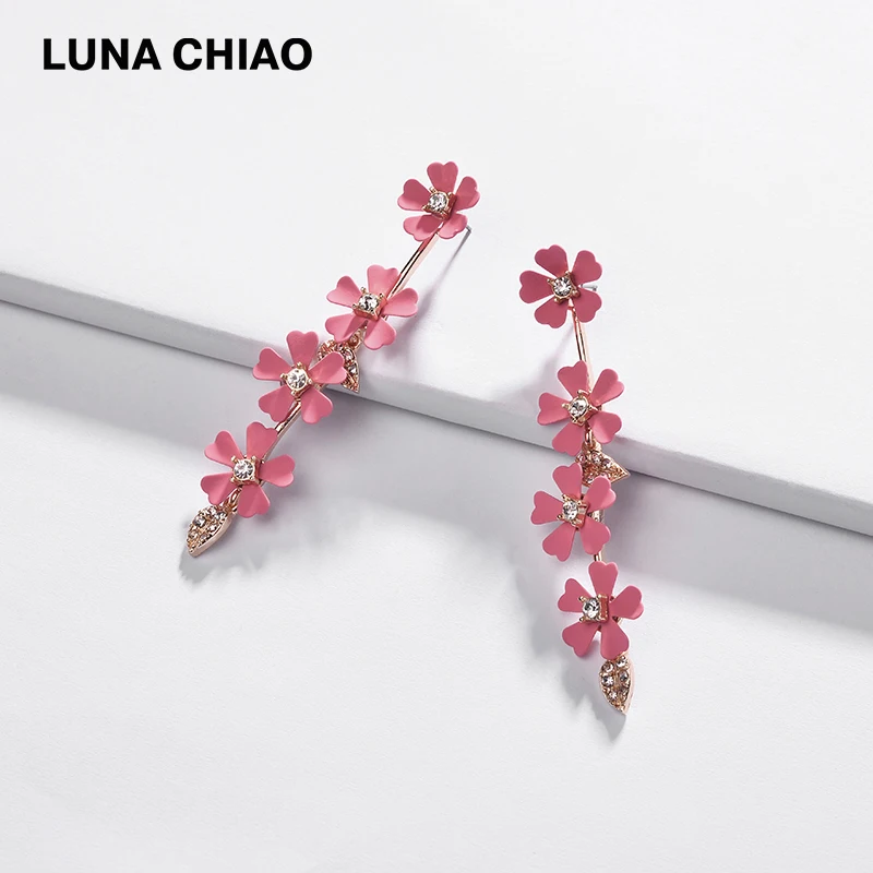 

LUNA CHIAO Fashion Jewelry Color Coated Flower Dangle Drop Earring Mini Floral Petals Long Earrings Brincos