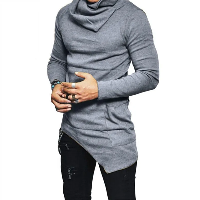 Весенняя мужская толстовка с капюшоном и высоким воротом 3XL 4XL размера плюс, Мужское пальто с капюшоном, пуловеры Sudadera Hombre - Цвет: Серый