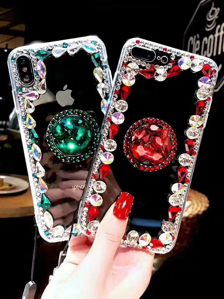 

XINGDUO Luxury bling Jewelled Transparent soft back shell for Samsung s7 s8 s9 s10 plus note8 9 J7 2017 Kickstand Diamond shell