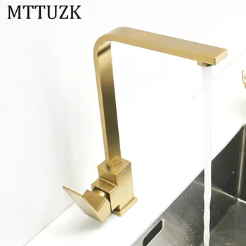 

Brushed gold Square Faucet Black Stainless Steel Swivel Kitchen Sink Faucet 360 degree rotating Kitchen Faucet Mixer Tap