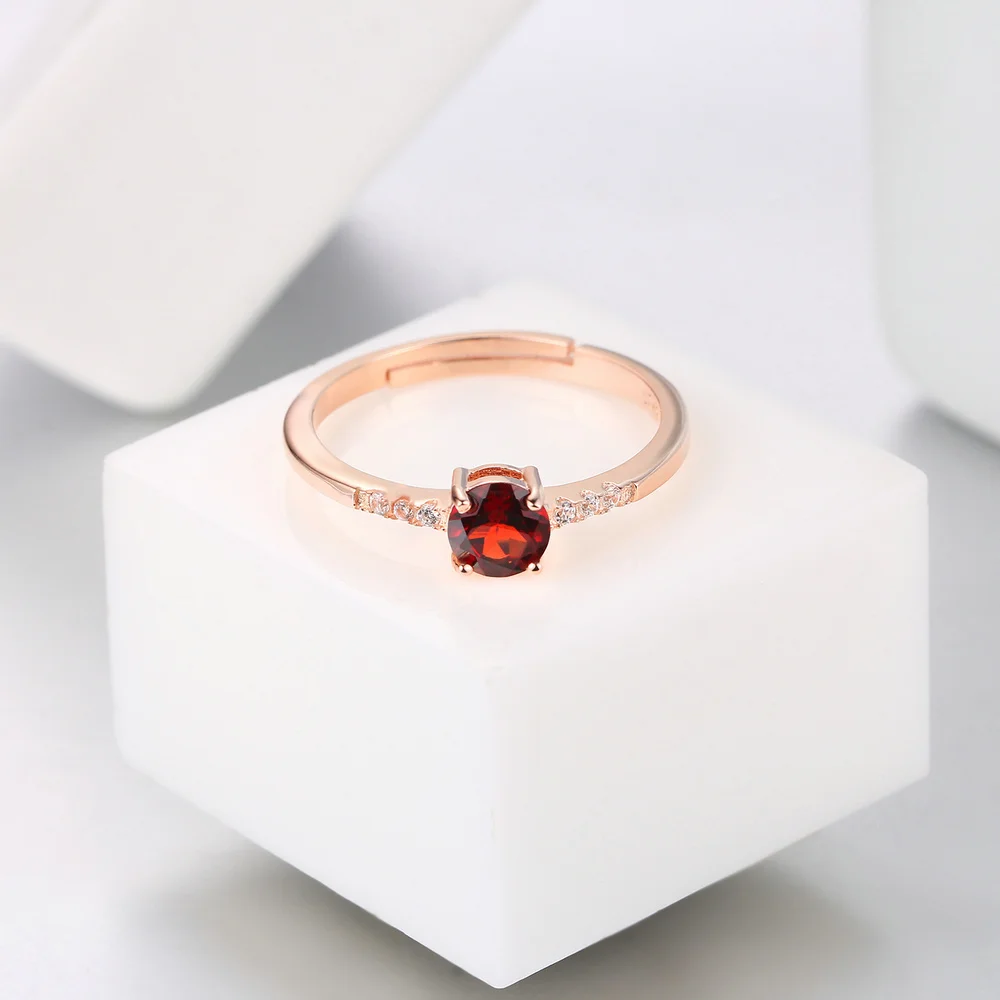 MoBuy 100% 925 Sterling Silver 0.5 Carat Gemstone Ring For Women Resizable Rose Gold Plated Natural Garnet Fine Jewelry MBRI012