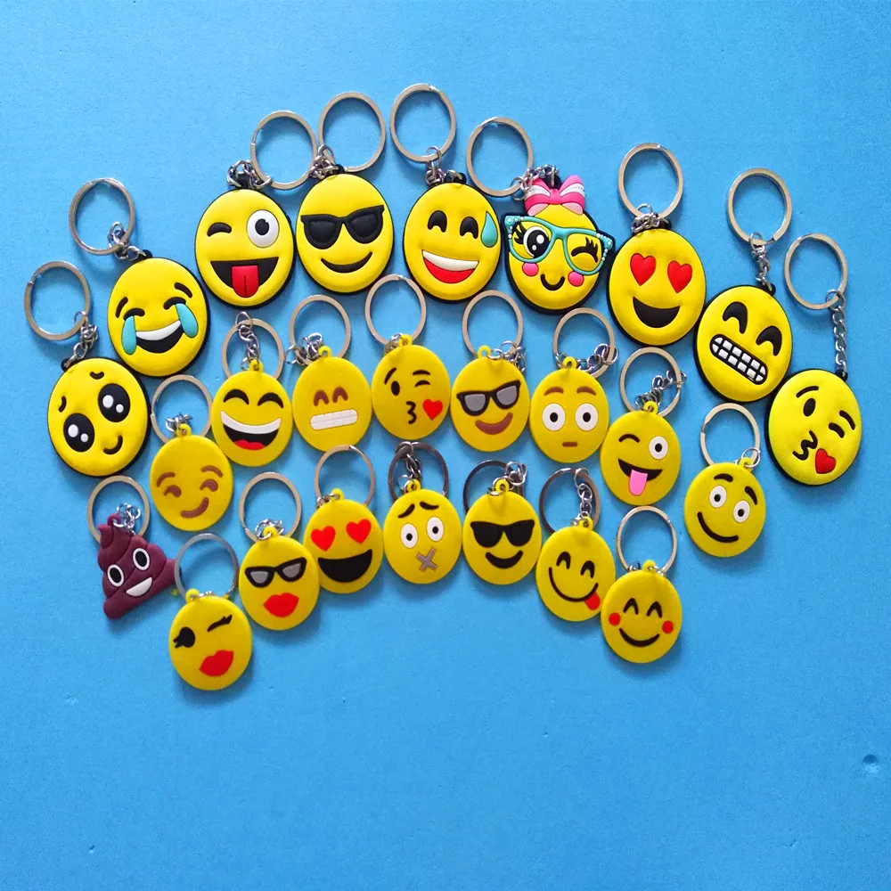 

25 Pcs Rubber Emoji Keychain Cartoon keychain keycover PVC Emoticon Face Emoji Key Chain Bag Keyring Cute Keyring