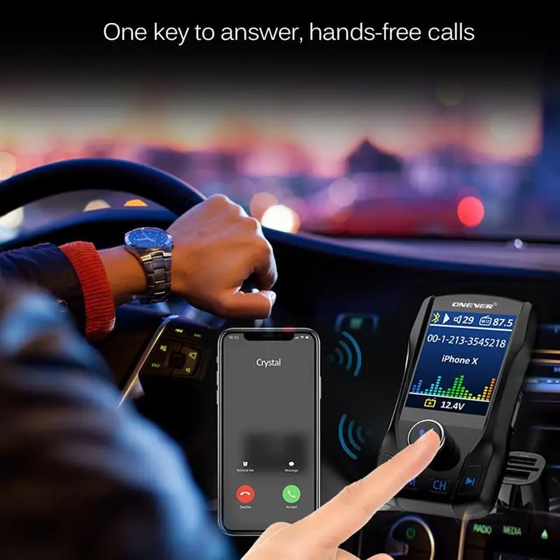 Onever fm-передатчик беспроводной Bluetooth громкой связи цветной экран Автомобильный комплект 360 Вращающийся Автомобильный MP3 аудио с 5 В 2.1A двойной USB зарядкой