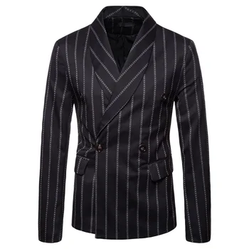 

2019 Spring Simple Striped Casual Suit Men's Suit Jacket Double Row and Two Buttons Blezer Masculino