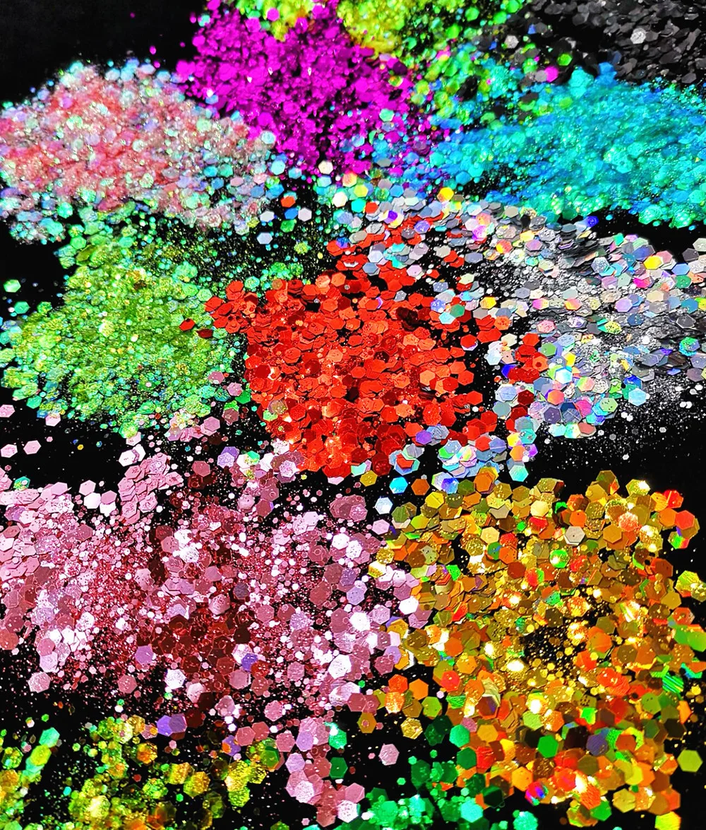 

Chunky Metallic, Iridescent Cosmetic Glitter Mix For Festival & Creative Makeup, Slime and Crafts, 50g | Body Glitter 25 Colors