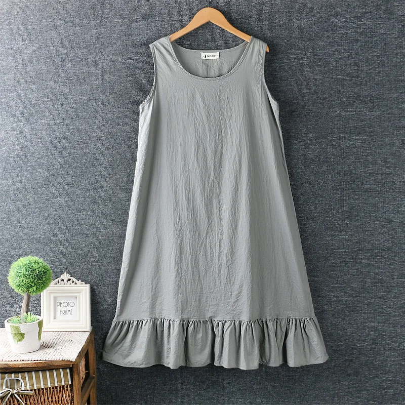 

Summer Women Round Collar Pure Cotton Loose Vest Tank Dress Vestidos Verano Women Casual Dress Pullover Mori Girl Dress Tunique