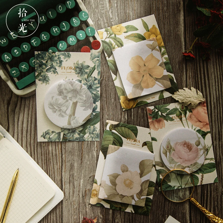 

Retro Plant Flower Note N Times Sticky Notes Creative Message Pad DIY Decorative Material Note Paper