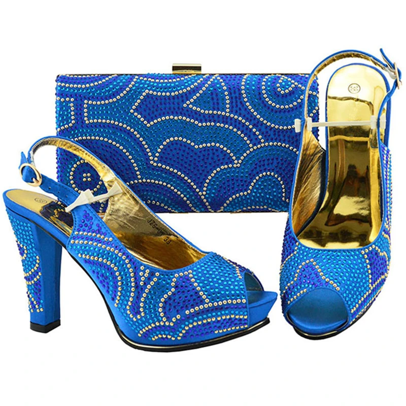 

New Arrival Royal Blue African Shoe and Bag Matching Set High Quality Italian Matching Shoe and Bag Set Italy Shoe and Bag Match