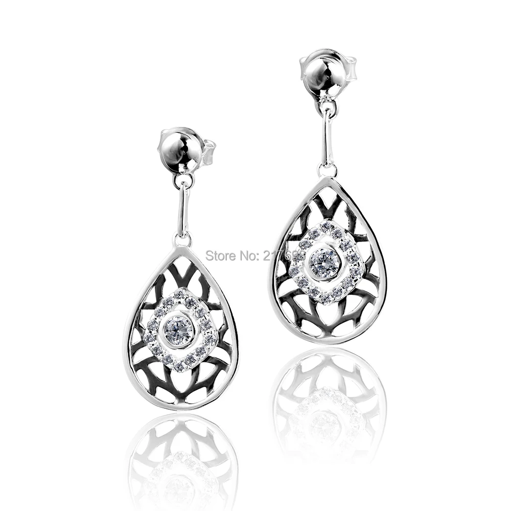 

DORMITH free shipping 925 sterling silver Water drop earrings 0.96ct AAA cubic zirconia for women earrings black gold plating