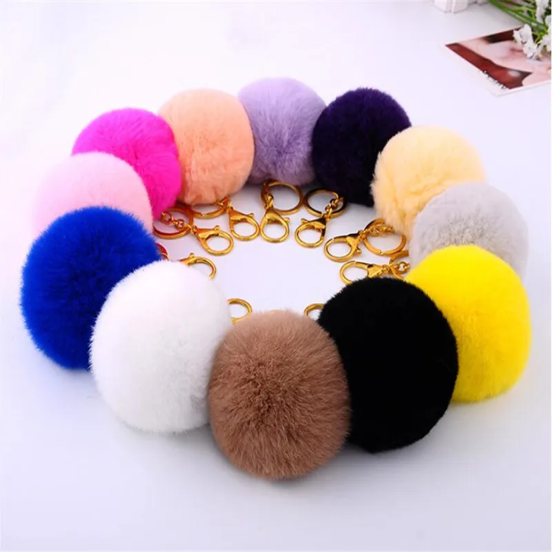 15 Colors New 8cm Big Geniune Rabbit Fur Quality Soft Balls Silver Keyrings Tag Keychain Keyfob Fashion Accessories | Украшения и