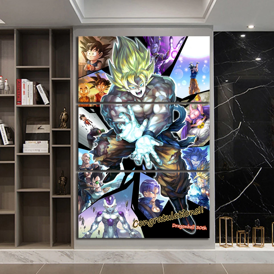 

Canvas Painting Pictures 3 Panel Dragon Ball Goku Anime Wall Art Prints Modular Poster For Living Room Framework Home Decoration