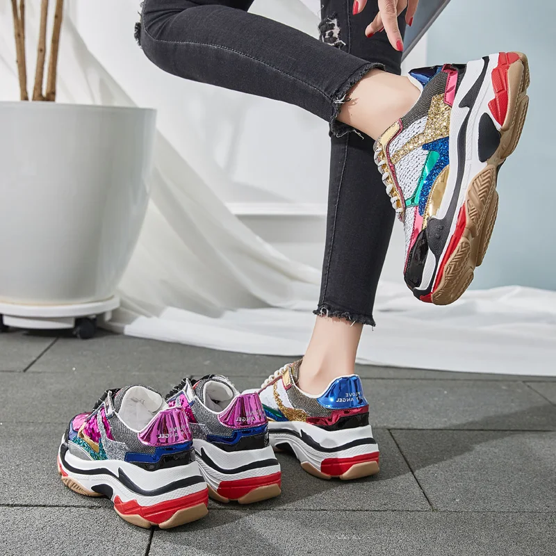 Tleni Bling shiny sequines Women shoes platform wedge shoes fashion sneakers breathable Glitter travel walking shoes ZX-94 Tleni Bling shiny sequines Women shoes platform wedge shoes fashion sneakers breathable Glitter travel walking shoes ZX-94