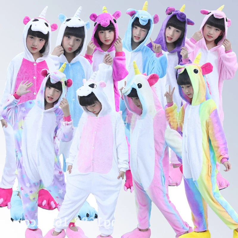 New Kids Pajamas Children pajamas one piece pajamas cartoon winter Unisex cute Pajamas Unicorn pajamas 4-12 years