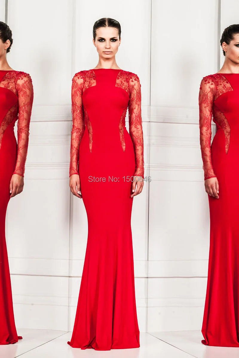 Evening Dresses 2014 Free Shipping Hot Selling Red Mermaid Long Sleeves Prom Gowns | Свадьбы и торжества