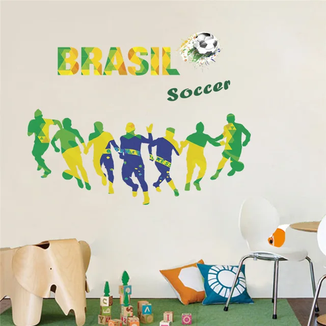 

% Brasil Football Soccer wall stickers kids rooms children bedroom living room wall decals boys birthday gift Art poster wallpap