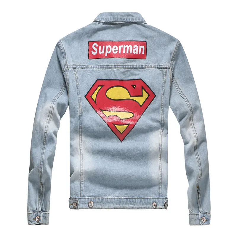 

2018 Spring and Autumn Superman Denim Jacket Men Fashion restore ancient ways Hole Jacket Jean Jacket Casual Jeans Clothing