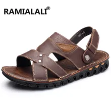 Ramialali/летние сандалии; Шлепанцы из натуральной кожи; прогулочные повседневные пляжные сандалии; мужская обувь ручной работы из натуральной кожи