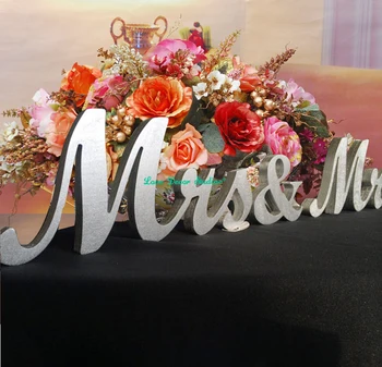 

Painted in SILVER Mr & Mrs elegant script wooden letters for wedding table decor. Wedding top table Decor.