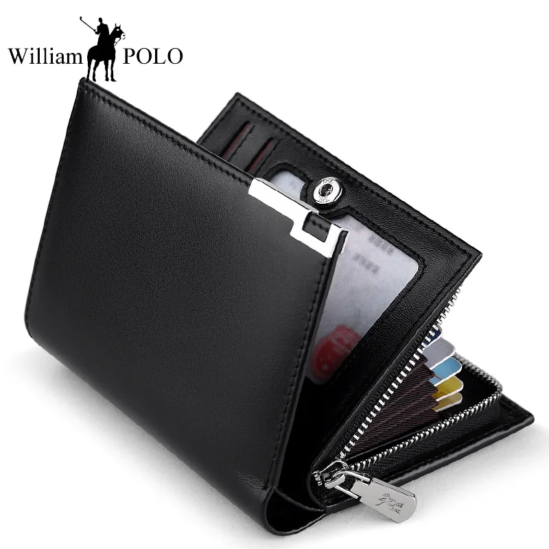 

WilliamPOLO Short Wallet Men Casual Genuine Leather Male Wallet Purse Fashion Brand Small bifold large capacity MALE GIFT