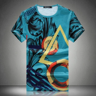 Summer New Fashion Brand Men's T-Shirt Chinese Style Print Mens T Shirt Short Sleeve Slim Fit Casual T Shirts Men 4XL 5XL - Цвет: 19533 Blue
