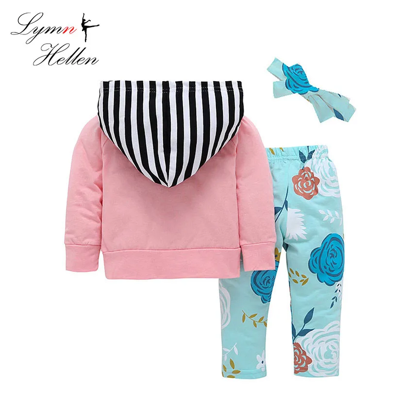 

Baby Girls Hooded Clothes Set Toddler Clothing Three-piece Long Sleeve Pants Headband Cotton Spring Autumn 0-3 Years Play Mats