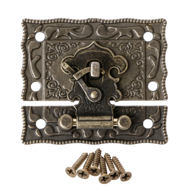 

55mmx47mm Vintage Style Latch Wooden Box Hasp Pad Chest Lock Bronze Tone Antique