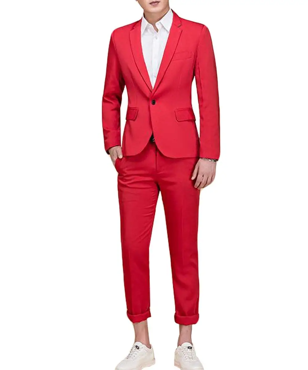 Mens suit Two Pieces Men Dress Royal blue/Grey/Burgundy/Navy Casual Commuter office business suits for wedding(Blazer+Pants+Tie)