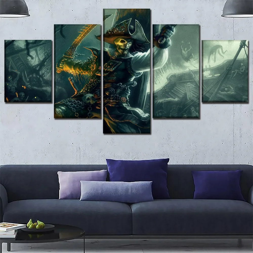 

Wall Art Home Decorative 5 Panel Pirates Of The Caribbean Game Zombie People Picture One Set Framework Or Unframed Movie Poster