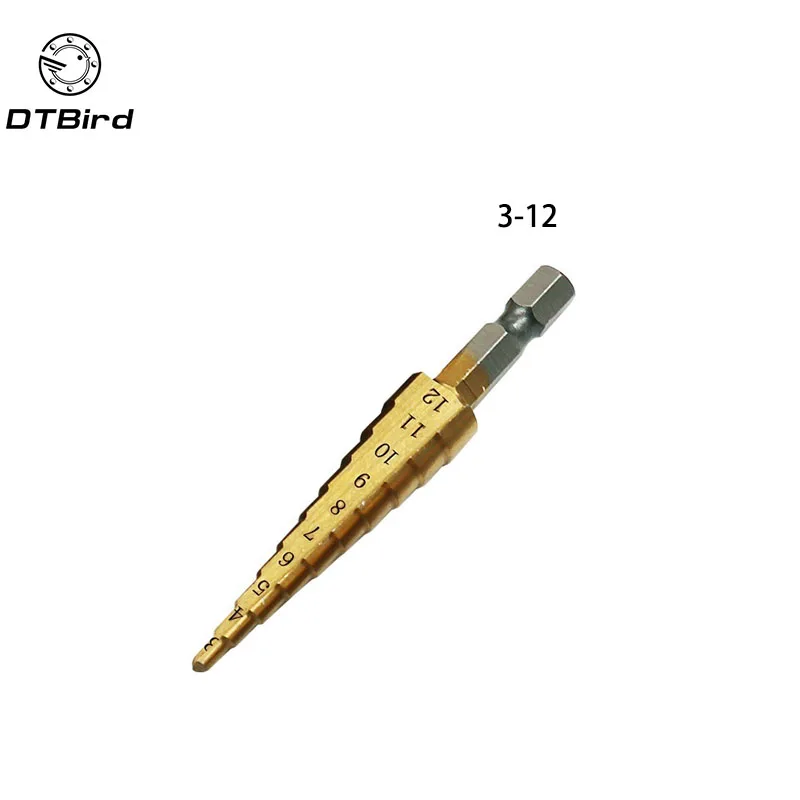 3 шт из быстрорежущей стали титановые ступенчатые сверла 3-12 мм 4-12 мм 4-20 мм ступенчатые конусные режущие инструменты стальной деревообрабатывающий набор для сверления дерева и металла - Цвет: 3-12