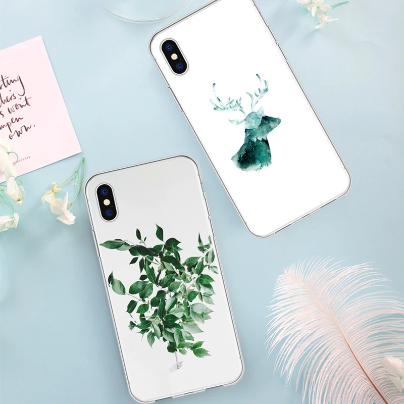 

Abstract Exotic Washpainting Flowers Animals Phone Case For iPhone X 6 6s 7 8 Plus XR MAX SE 5 5s Transparent Soft silicone Case