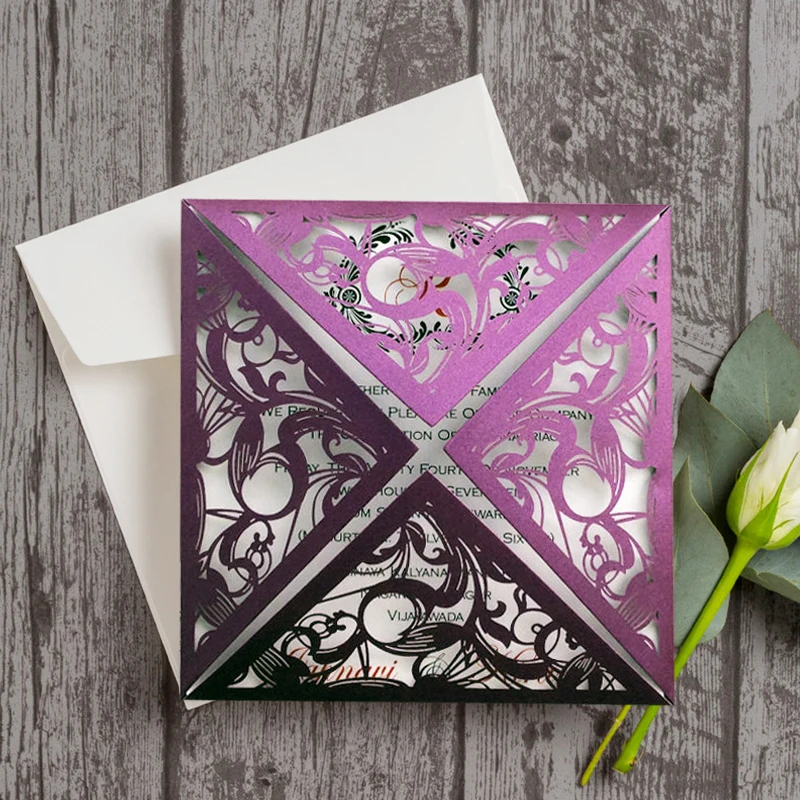  White Lace Wedding Invitation with Rustic Invitation Cards Kraft Paper Invites - set of 50 pcs - 32859995321