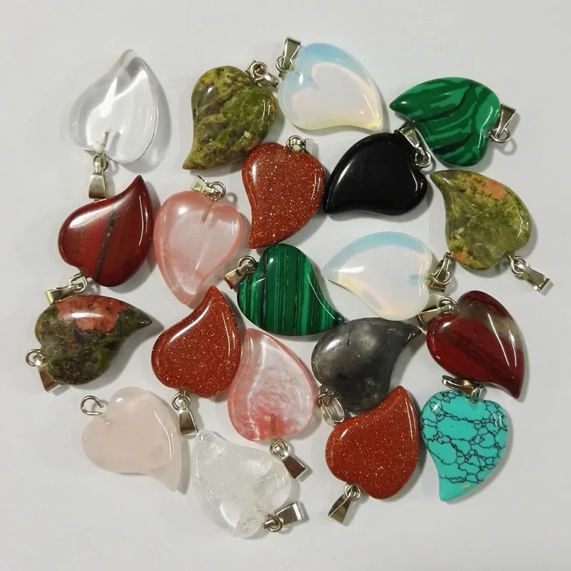 

wholesale mixed natural stone heart pendants stone charms love heart pendants Necklace stone Jewelry 24Pcs/lot free shipping