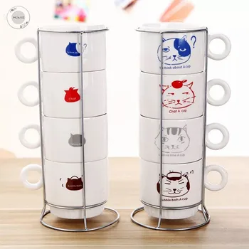 

HOMIE Animal Family set cup Coffee Cup Set ceramics Mugs with Iron shelf creative Drinkware Coffee Tea CupsSimple Home Office