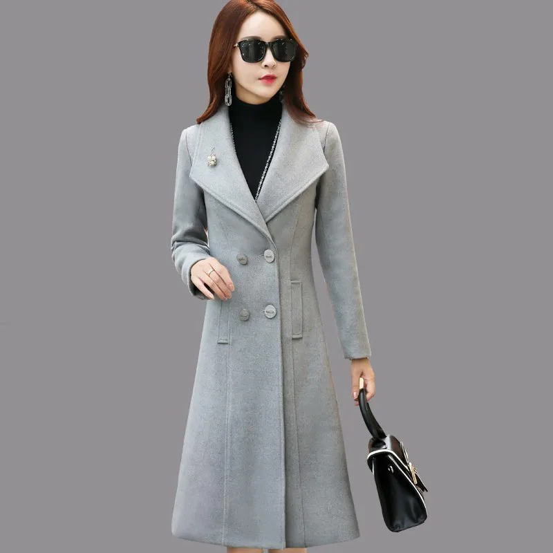 Шерстяная Женская куртка, длинное двубортное пальто, Зимняя шерстяная куртка для женщин, Casaco Feminino, Элегантное длинное пальто, парка C3470 - Цвет: gray