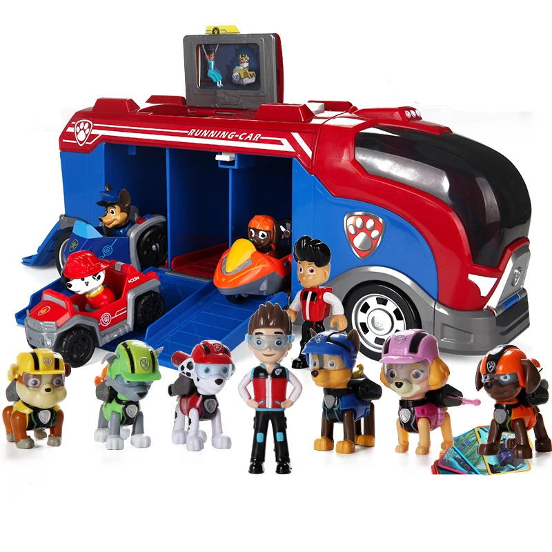 

New Paw patrol bus music big bus car sliding dog rescue team toy bus set anime action character model children's toys